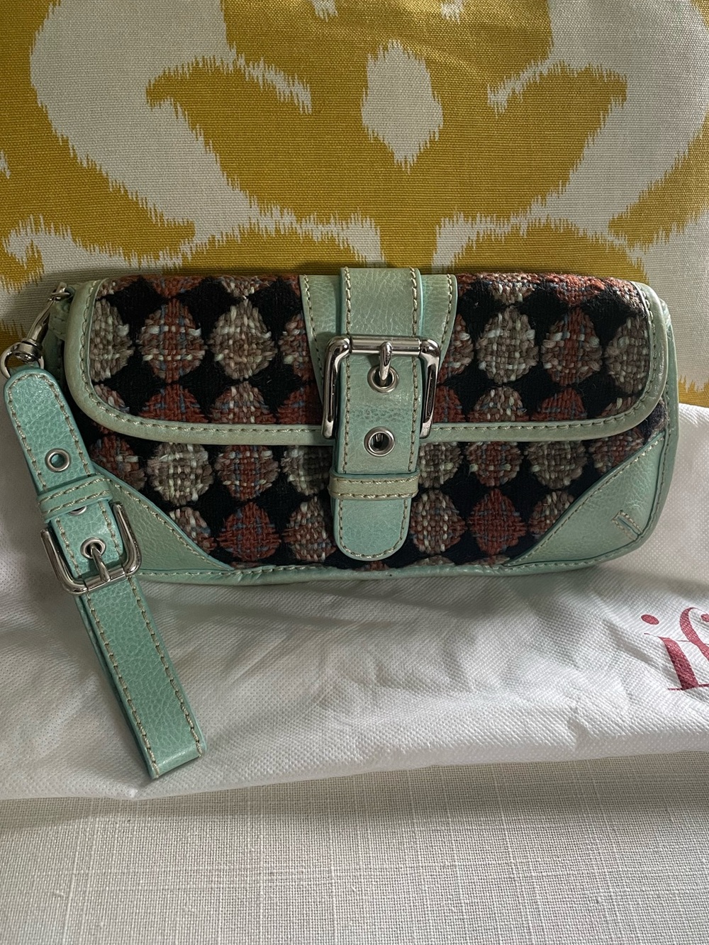 Vintage Isabella Fiore Leather and Tweed Clutch
